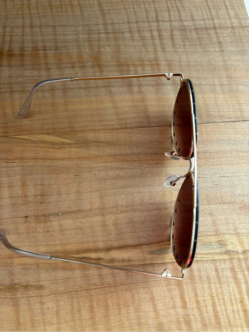 Gold Rimless Studded Brown Gradient Aviator Sunglasses - Women Accessories